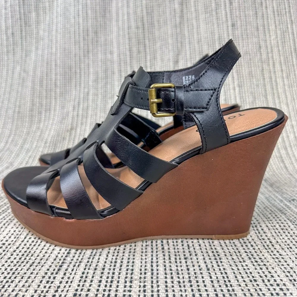 Torrid Wedge Sandals Women Size 9.5WW Wide Black Strappy Platform Heels